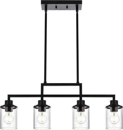 Yaohong Kitchen Island Lighting, 4-Light Farmhouse Dining Room Light Fisture Linear Chandelier Pendant Lighting with Clear Glas Shade, Matte Black Ceiling Pendant Light Fixtures for Dining Table