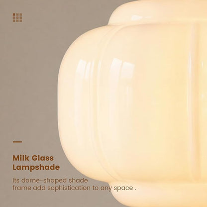 Milk Glass Ceiling Light Fixture - Antique Brass Semi Flush Mount Pendant Light for Kitchen, Hallway, and Bedroom 15 inch (White 15 inch)