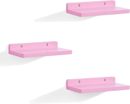 Small Floating Shelf,5 x 8.5 Inch,Set of 3 Small Wall Shelf for Bedroom Living Room Bathroom Kitchen Office (Pink)