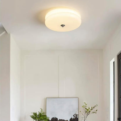 Bofea-Modern Minimalism Semi Flush Ceiling Light, Round Milk Yellow Glass LED Ceiling Light, Nordic Flush Mount Ceiling Light Fixture Decorate for Bedroom Corridor &Kitchen Island