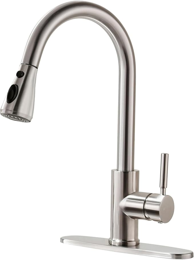 Kitchen Faucets, Kitchen Sink Faucet with Booster Sprayer, Sink Faucet, Pull Down Faucets, Brushed Nickel PB1057