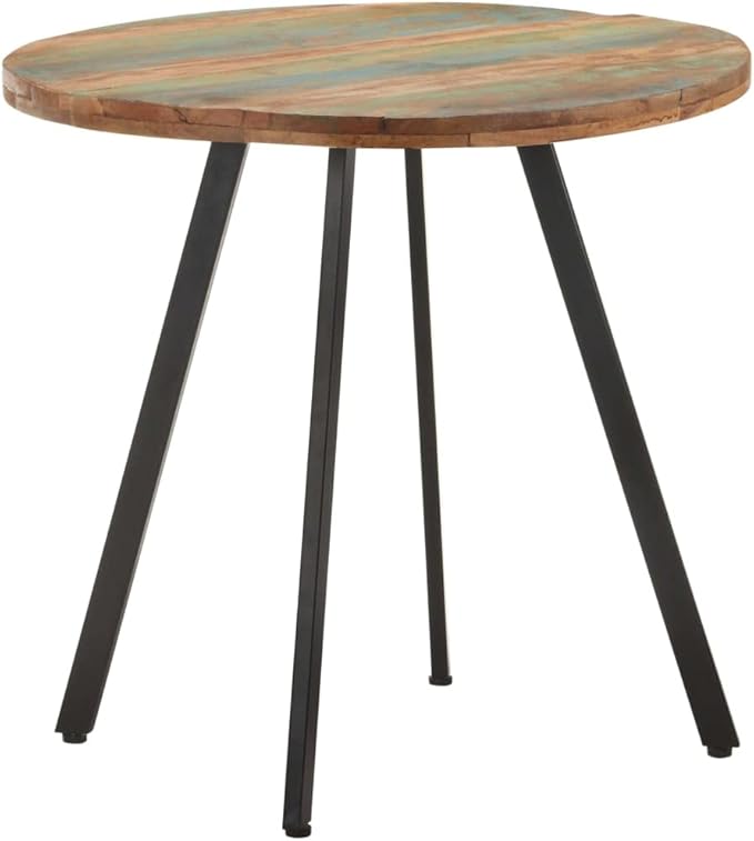 31.5" Round Dining Table for 4, Reclaimed Wood Top, Black Metal Legs, Space-Saving Kitchen Table, Weathered Finish