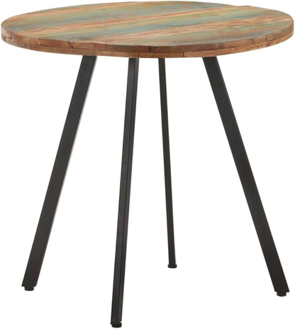 31.5" Round Dining Table for 4, Reclaimed Wood Top, Black Metal Legs, Space-Saving Kitchen Table, Weathered Finish