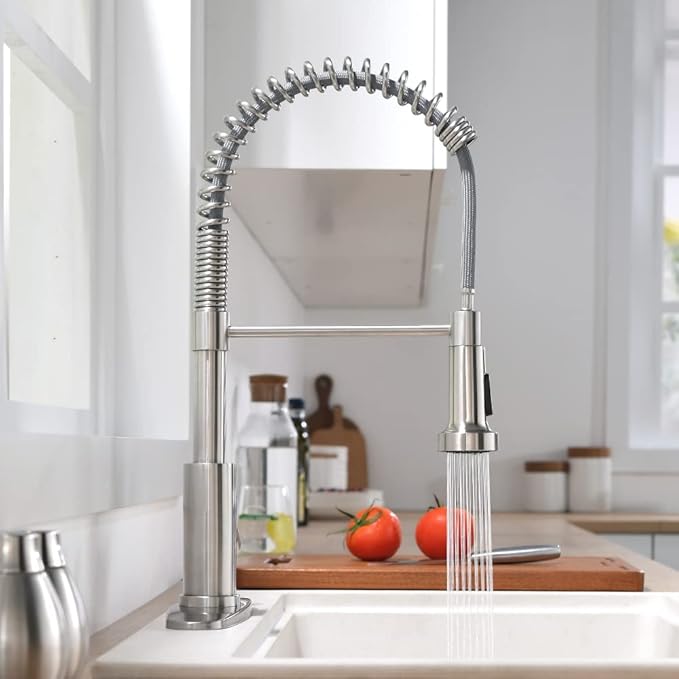 OWOFAN Kitchen Faucet with Pull Down Sprayer Brushed Nickel Stainless Steel 1 Handle Pull Out Spring Sink Faucets 1 Hole Or 3 Hole Dual Function for Farmhouse Camper Laundry Utility Rv Wet Bar