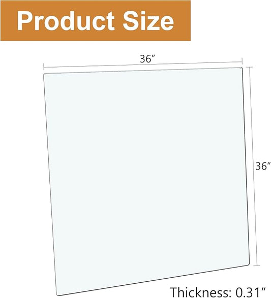 36"x36" Square Tempered Glass Table Top 3/8" Thick Flat Polish Eased Corners Side Table Replacement Clear Glass Tables Top for Living Room Patio Table Tops