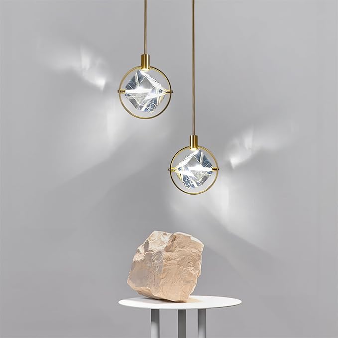HEYAN Pendant Light Modern Crystal Pendant Light in Gold Brushed,Small Mini Crystal Chandelier Pendant Lights for Island Bar,Bedroom Lighting, Hallway, Dining Room,Living Room (Gold, 1 Light)