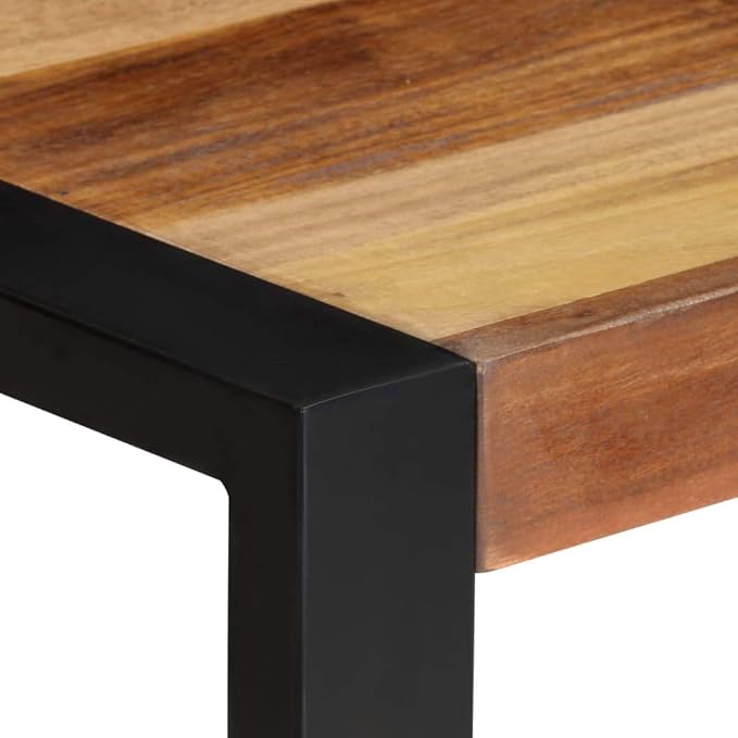 Solid Acacia Wood Square Dining Table Brown Finish with Black Steel Legs 27.6x27.6 Inch Counter Height for Small Kitchen Dining Room Modern Industrial Style Indoor Furniture