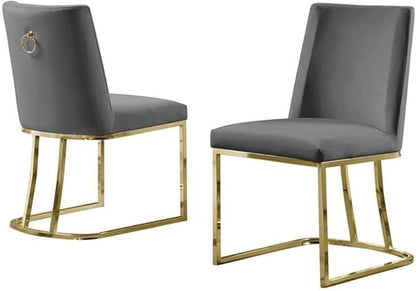 Modern Chairs Set of 2, Chrome Side Chairs & Counter Stools with Ring Pull Back, Luxury Upholstered Chairs for Kitchen Island, Dining Room & Home Bar (Velvet, Dark Gray/Gold, Side Chair)