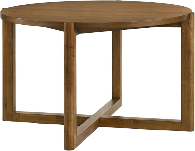 Round Dining Table Mid-Century Modern Wood Table with Cross Sled Base Sturdy Kitchen Dining Table Practical
