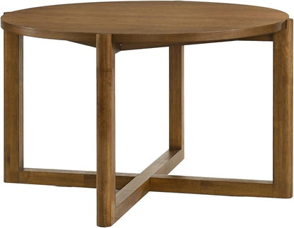 Round Dining Table Mid-Century Modern Wood Table with Cross Sled Base Sturdy Kitchen Dining Table Practical