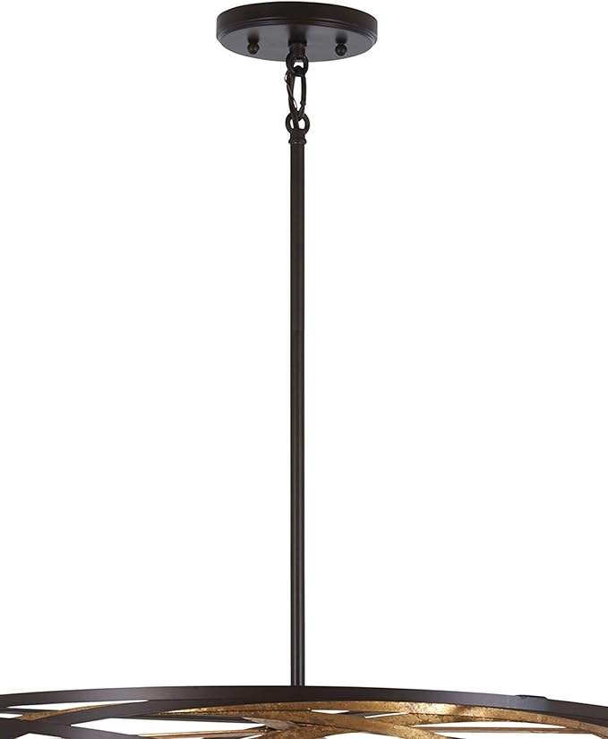 Minka Lavery 4673-111 Vortic Flow Pendant, 6-Light, 360 Total Watts, 26-in H x 10-in W, Dark Bronze with Mosaic Gold Interior