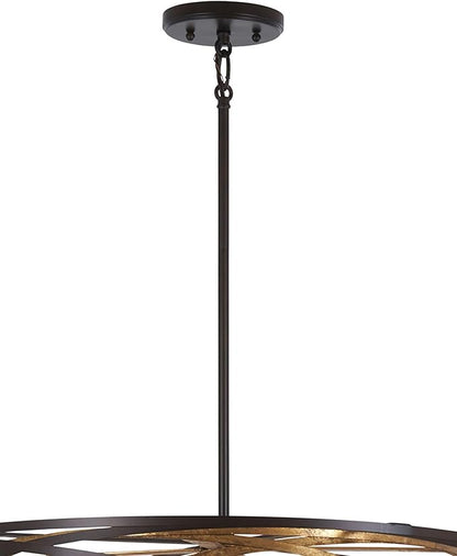 Minka Lavery 4673-111 Vortic Flow Pendant, 6-Light, 360 Total Watts, 26-in H x 10-in W, Dark Bronze with Mosaic Gold Interior