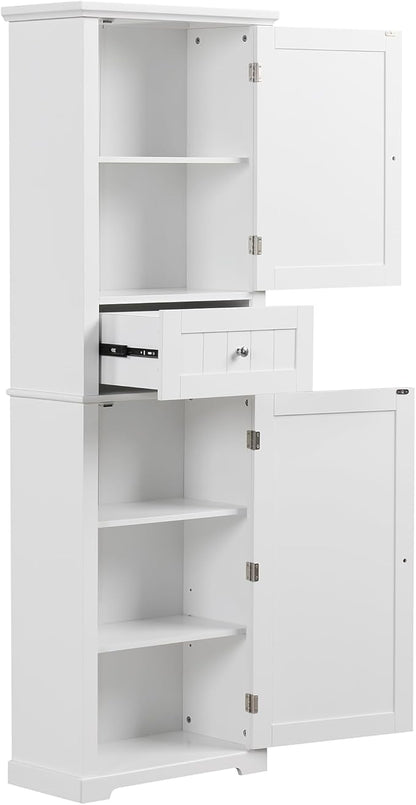 Favfurish 68" Tall Bathroom Storage Cabinet with Doors and Drawer, Modern Linen Cabinets w/Adjustable Shelf & Anti-Toppling Device, Freestanding Cabinet for Bathrooms,Living Room, Entryway,White