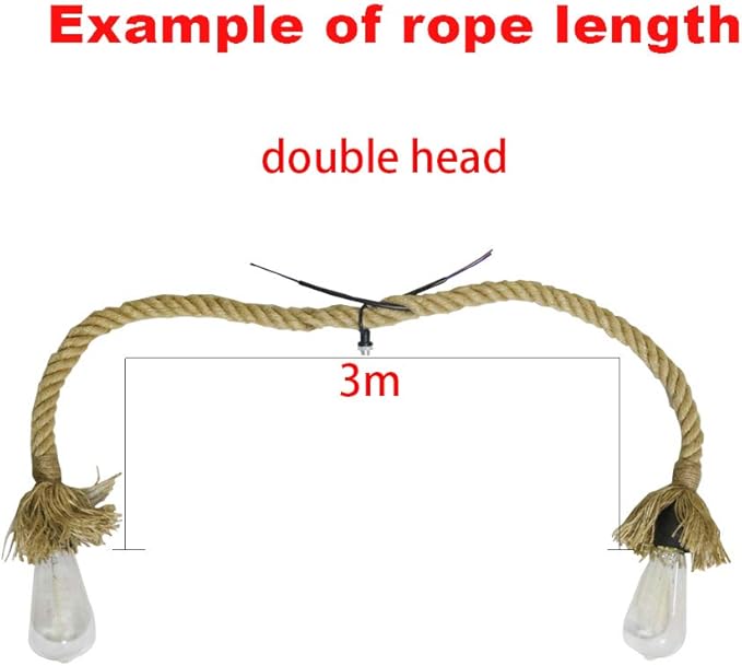 Mengjay Trade E27 Hemp Rope Double Head Vintage Hanging Pendant Ceiling Light Lamp Industrial Retro Country Style Dining Hall Restaurant Bar Cafe Lighting AC 220V (3m (150 cm+150 cm))
