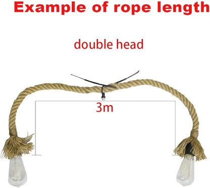 Mengjay Trade E27 Hemp Rope Double Head Vintage Hanging Pendant Ceiling Light Lamp Industrial Retro Country Style Dining Hall Restaurant Bar Cafe Lighting AC 220V (3m (150 cm+150 cm))