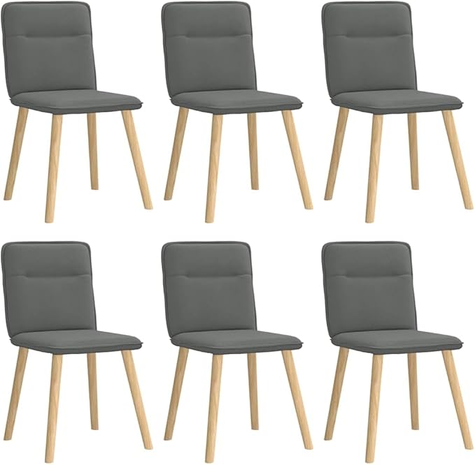 Dining Chair Set of 6 Dark Grey Fabric Upholstered Modern Dining Room Chairs with Rubber Wood Frame for Kitchen and Comedor