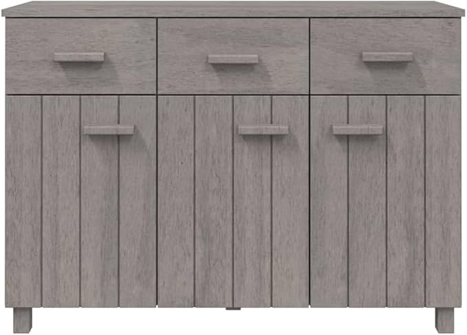 Light Grey Solid Pine Wood Sideboard, 3-Door Buffet Cabinet with Drawers, 44.5" Living Room Storage Furniture, Rectangular Entryway Coffee Station Kitchen Furniture