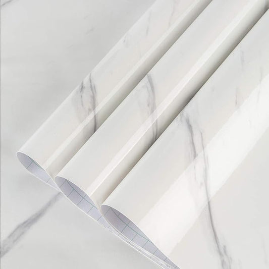 BAYYA White Marble Wallpaper Peel Stick Thicken 24"x197" Waterproof Furniture Sticker Self-Adhesive Glossy Granite Vinyl Wrap Contact Paper for Kitchen Countertop Covering Paper Counter Top Stickers
