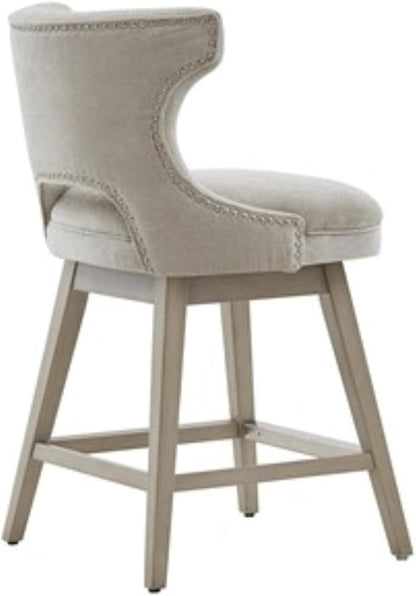 Madison Park Emmett Swivel Stool-Chic Modern, Scoop Back, Counter Height Barstool, Kitchen Island Chair Solid Wood Legs, Silver Nailhead Accent, Assembly Required, 21" W x 22" D x 37" H, Light Grey