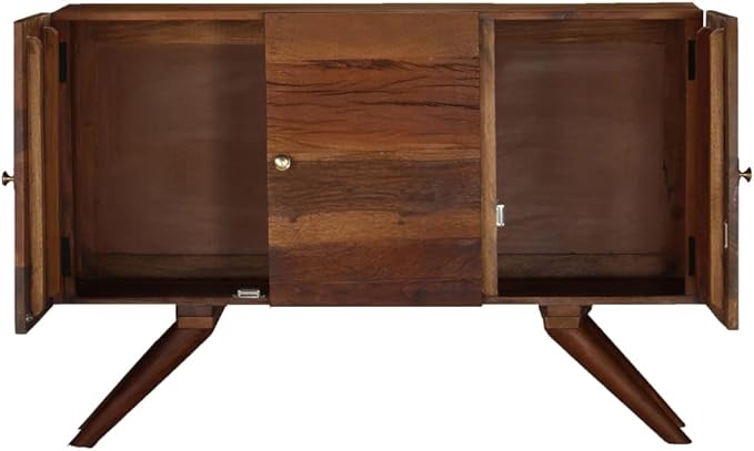 Brown Solid Reclaimed Wood Sideboard, 43.3 x 11.8 x 29.5 in, Rustic Buffet Cabinet with 3 Doors, Durable Storage for Living Room, Dining Area Kitchen Furniture