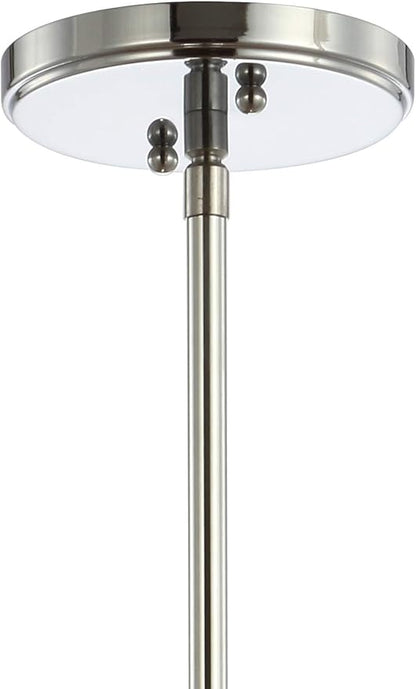 JONATHAN Y 9.5" Chrome Modern Schoolhouse LED Pendant Light Fixture, Adjustable Drop Metal Hanging Lamp with White Glass Shade for Kitchen Island, Dining Room, Foyer (JYL3517B)