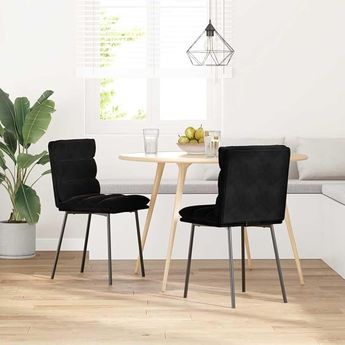 Modern Dining Chairs 2 Pcs Black Velvet Upholstered Kitchen Chairs with Metal Frame and Foam Padding - Ergonomic Design for Living Room, Bedroom, Farmhouse Decor