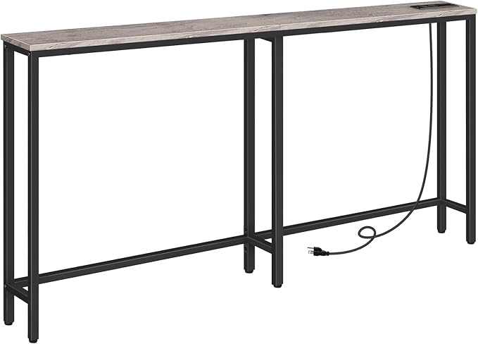 HOOBRO 63" Narrow Console Table with Charging Station, 5.9" Slim Sofa Table Behind Couch, 2 AC Outlets & USB-C Ports, Long Entryway Tables for Small Spaces, Livingroom, Greige BG165UXG01G1