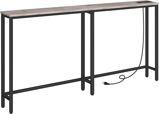HOOBRO 63" Narrow Console Table with Charging Station, 5.9" Slim Sofa Table Behind Couch, 2 AC Outlets & USB-C Ports, Long Entryway Tables for Small Spaces, Livingroom, Greige BG165UXG01G1