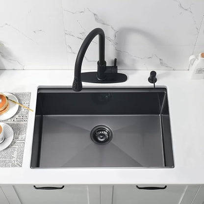24 Inch Black Undermount Kitchen Sink Workstation-Bokaiya 24x19 Black Stainless Steel Kitchen Under Mount Sink 16 Gauge 10" Deep Single Bowl Kitchen Sinks with Cutting Board