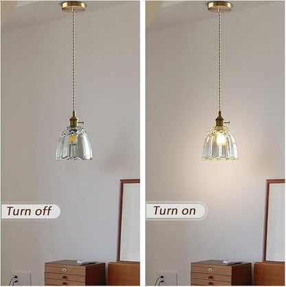 Vintage Pendant Light Mini Glass Pendant Lights 5.9 Inch Gold Hanging Lamp Antique Brass Hanging Light for Living Room Dining Room Bedroom Bathroom Hallway Entryway Kitchen Island