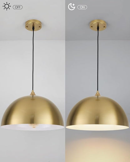 Gold Pendant Light 15.7" Large Pendant Lights Kitchen Island, Farmhouse Dome Pendant Lamp for Hallway Dining Room Bedroom Bar Cafe