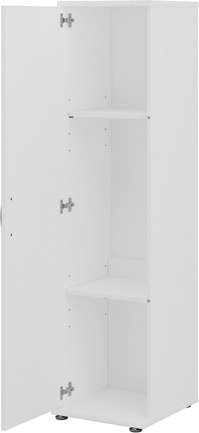 Bush Business Furniture Universal Tall Narrow Storage Cabinet with Door and Shelves in White