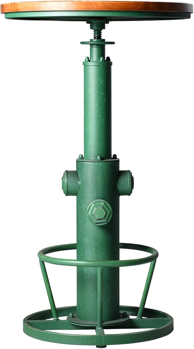 LOKKHAN Industrial Bar Table 38.6"-48.4" Height Adjustable Swivel Round Wood Tabletop 23.7" Dia, Kitchen Dining Office Coffee Bistro Pub Table (Aged Green)