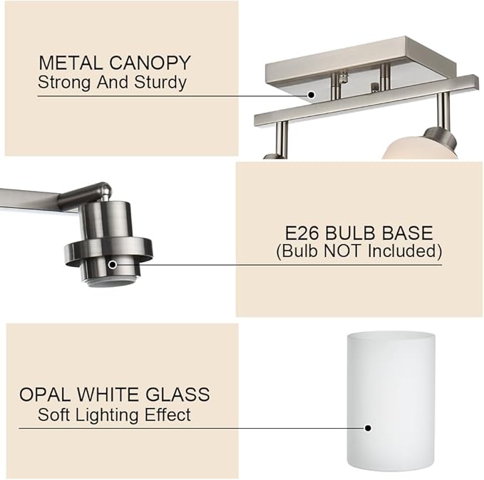 TODOLUZ 4-Light Track Lighting, Brushed Nickel Ceiling Spot Lighting for Kitchen Bedroom Hallway, Bathroon Vanity Track Light Fixtures with Opal White Glass