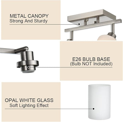 TODOLUZ 4-Light Track Lighting, Brushed Nickel Ceiling Spot Lighting for Kitchen Bedroom Hallway, Bathroon Vanity Track Light Fixtures with Opal White Glass