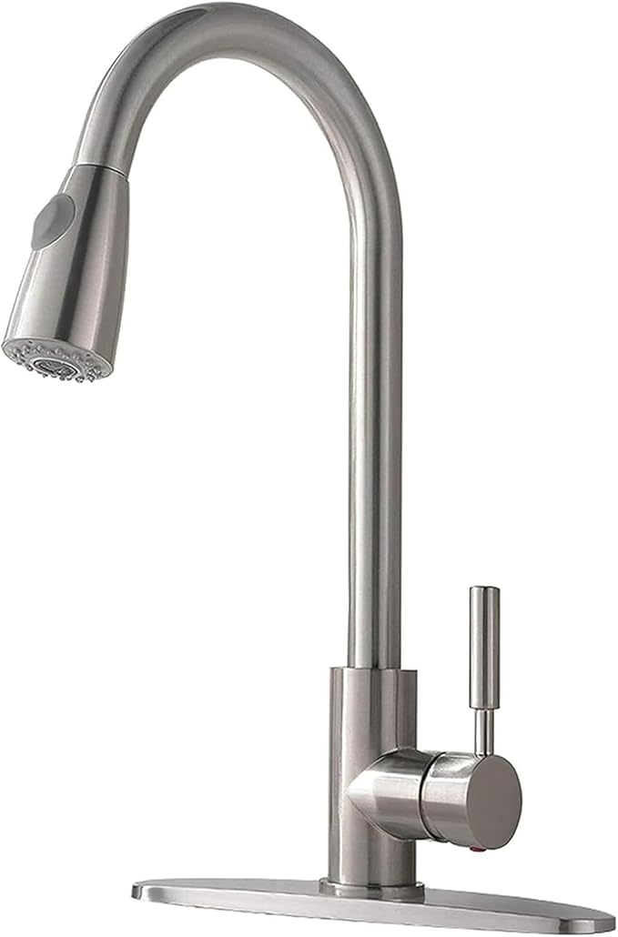 Comllen Kitchen Faucet with Pull Down Sprayers, Brushed Nickel Kitchen Faucets, Modern Pull Out Stainless Steel Kitchen Sink Faucet Single Handle Faucet Swivel Spout with Deck Plate
