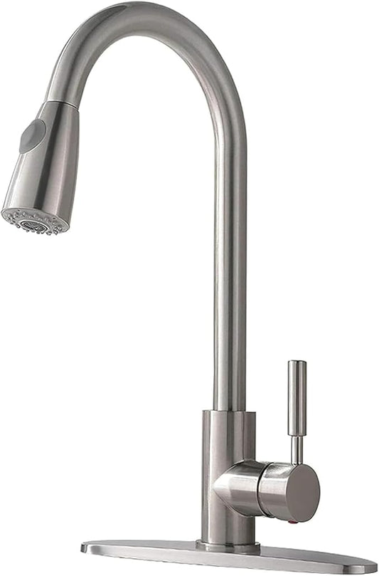 Comllen Kitchen Faucet with Pull Down Sprayers, Brushed Nickel Kitchen Faucets, Modern Pull Out Stainless Steel Kitchen Sink Faucet Single Handle Faucet Swivel Spout with Deck Plate