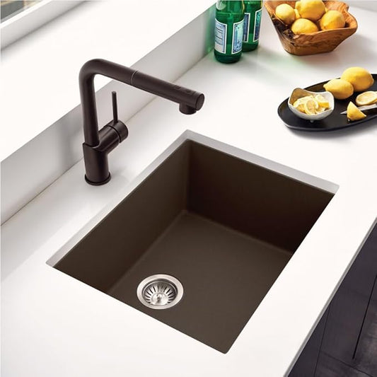 Houzer Cassiano Mocha Granite Composite Kitchen Sink: 24 inch Drop-in Topmount Single Bowl Sink, Durable & Versatile, Essential for Home & Apartment: G-300U MOCHA