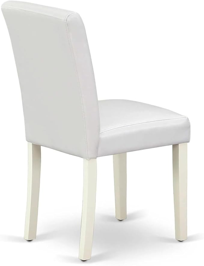 East West Furniture ABP2T64 Abbott Classic Parson Dining Chairs - White Faux Leather Upholstered Chairs, Set of 2, Linen White