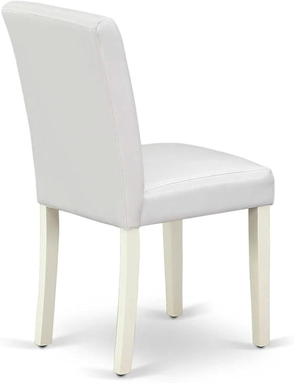 East West Furniture ABP2T64 Abbott Classic Parson Dining Chairs - White Faux Leather Upholstered Chairs, Set of 2, Linen White