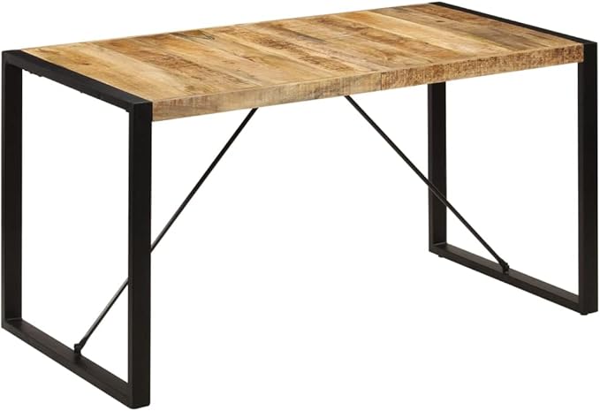 Solid Mango Wood Dining Table with Powder Coated Steel Legs, 55.1 x 27.6 Inch Rectangular Rustic Kitchen and Dining Room Table for Family Gatherings