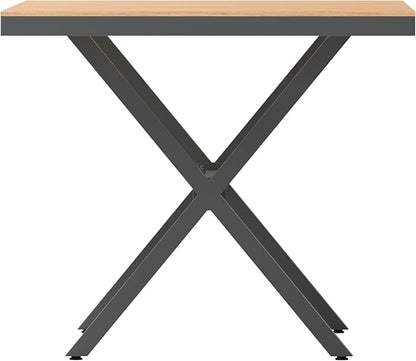 Flash Furniture Finch Commercial Grade X-Frame Outdoor Dining Table 59" x 35.5" with Faux Teak Poly Slats and Metal Frame, Natural/Gray