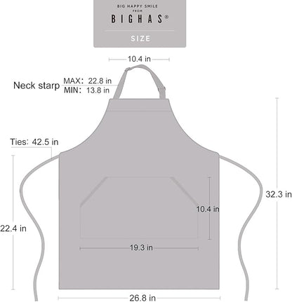 BIGHAS Adjustable Bib Apron with Long Ties for Women Men 18 Colors Chef Kitchen Cooking