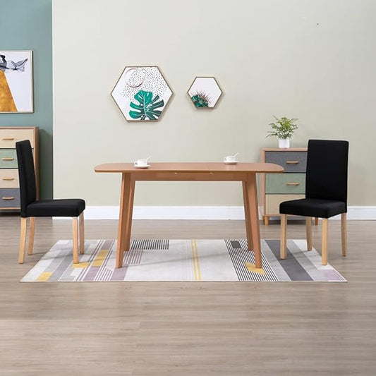 Modern Dining Chairs Set of 2 Black Fabric Upholstered with Rubber Wood Frame for Kitchen Dining Room Farmhouse Decor