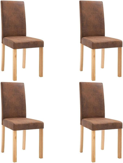 Set of 4 Brown Faux Suede and Wood Dining Chairs Modern Design for Dining Room Kitchen Living Room