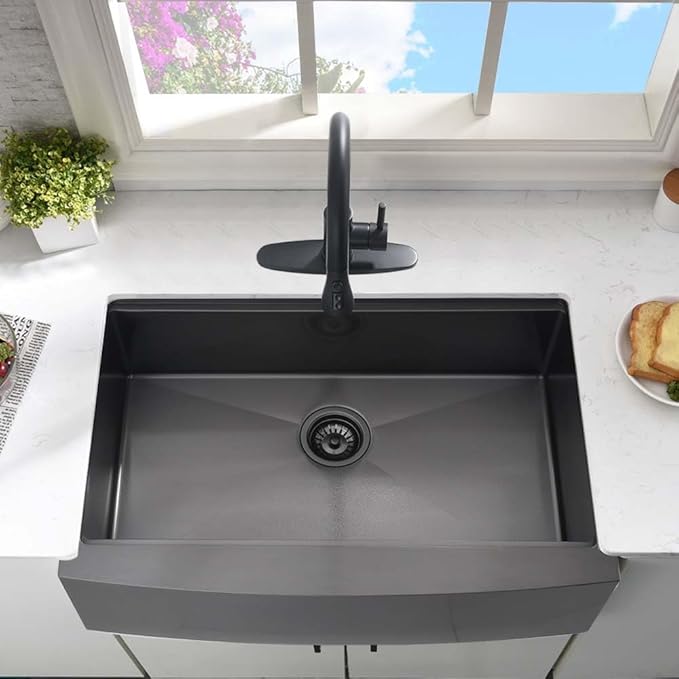 33 Inch Black Farmhouse Sink Workstation-Hovheir 33x21 Farmhouse Kitchen Sink Black Stainless Steel Apron Front 16 Gauge Single Bowl Deep Kitchen Farm Sink with Cutting Board