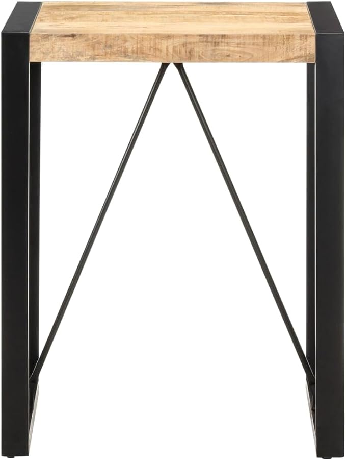 Solid Rough Mango Wood Small Dining Table Square Brown Industrial Design Sturdy Metal Frame Compact Size for Small Spaces Modern Homes Kitchen or Dining Room