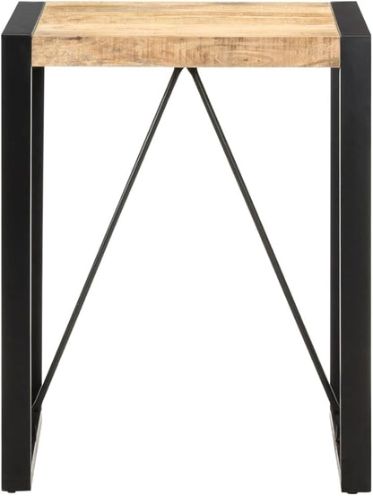 Solid Rough Mango Wood Small Dining Table Square Brown Industrial Design Sturdy Metal Frame Compact Size for Small Spaces Modern Homes Kitchen or Dining Room