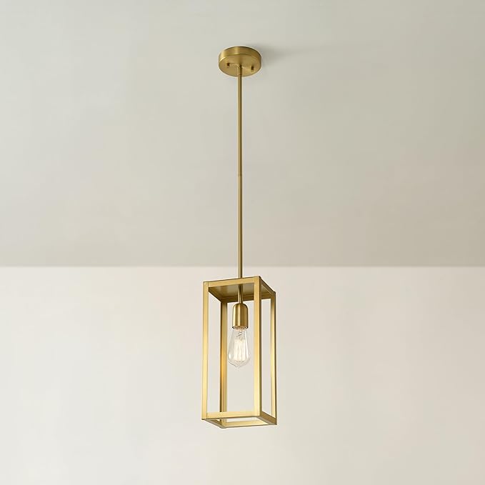 Globe-Electric 67000151 1-Light Pendant Light Fixture, Matte Brass, Dining Room Fixture, Kitchen Island Lighting, Contemporary, Living Room Pendant Light, Hanging Lights for Bedroom