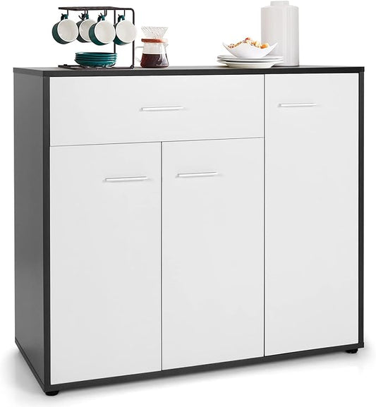 Giantex Buffet Cabinet with Storage, 3 Door Kitchen Cupboard with Large Drawer, Adjustable Shelf, Wood Kitchen Organizer, Entryway Console Table, Dining Room Furniture